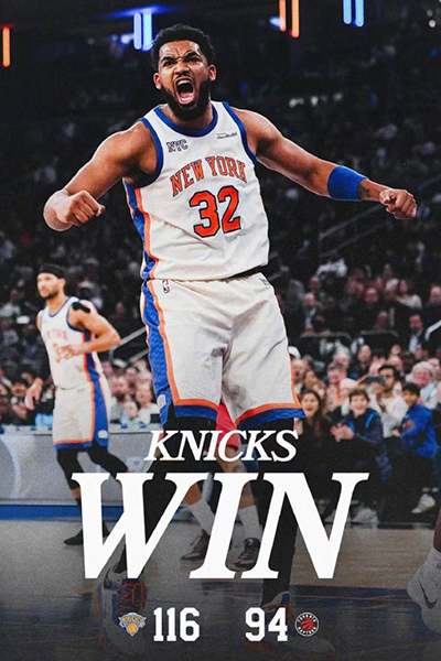 尼克斯116-94大胜猛龙，唐斯22+8，哈特20+12+7，奎克利19+8