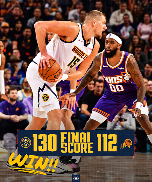 掘金130-112大胜太阳, <a href=/star/lanqiu/130.html target=_blank class=infotextkey>约基奇</a>26+9+10,布克24分